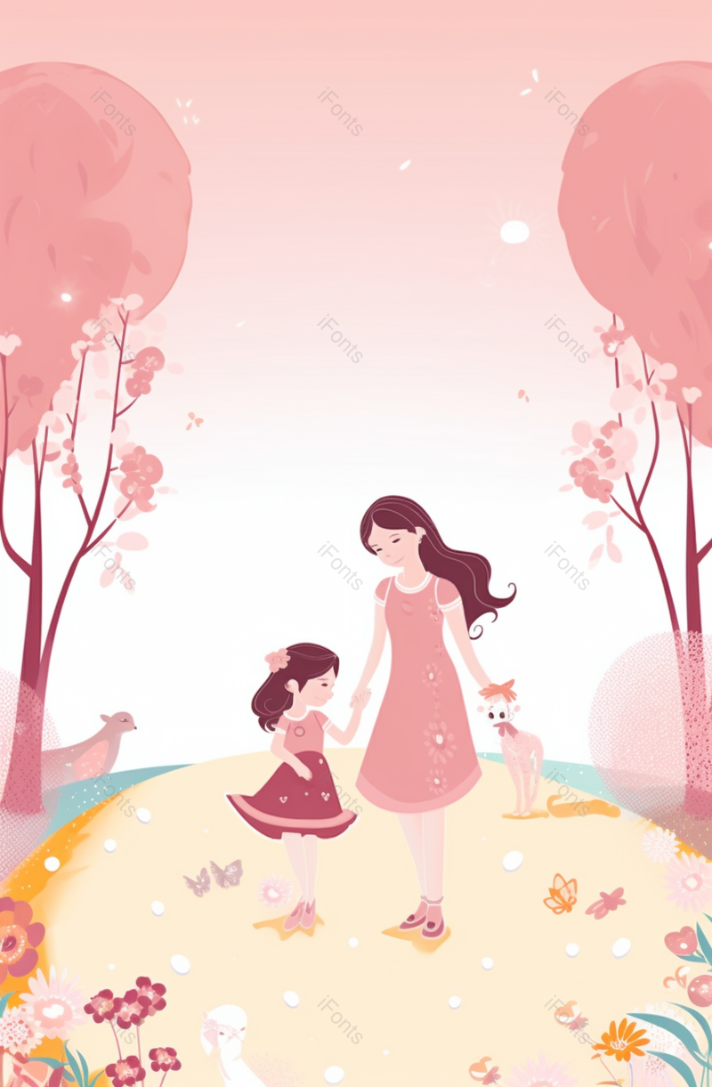 公园母女牵手玩耍母亲节卡通手绘场景,插画/手绘图,插画/手绘图库,插画/手绘图下载,插画/手绘